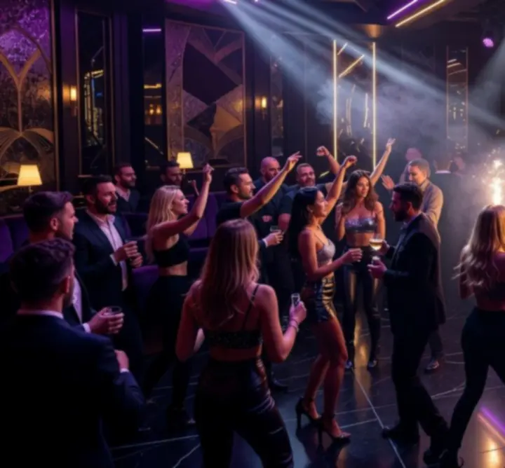 Budapesti DJ party neon fényekkel és táncoló közönséggel