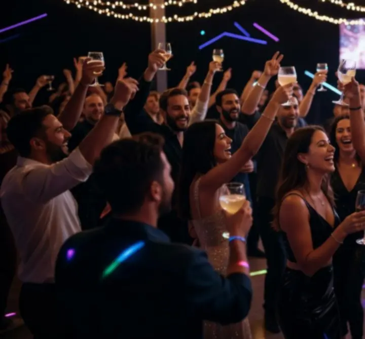 Koncert közönség, fények és emelt kezek a budapesti klubban