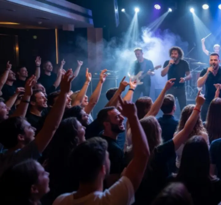 Látványos koncert esemény Budapesten, fényekkel és közönséggel