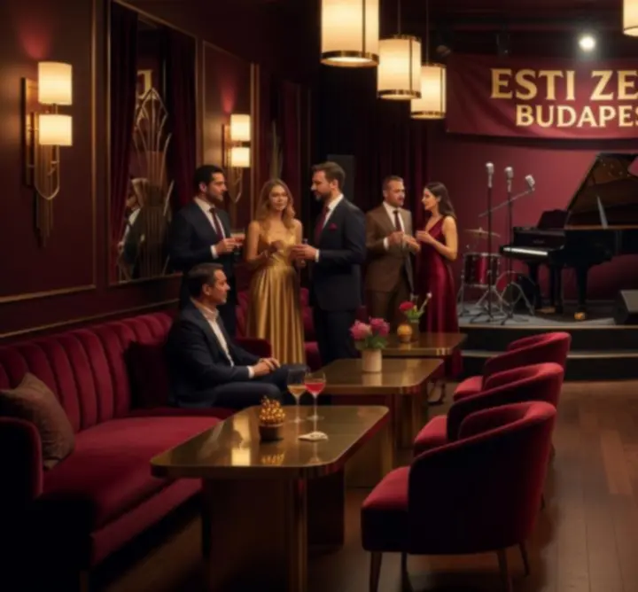 Stílusos budapesti nightlife venue belső tér fényekkel